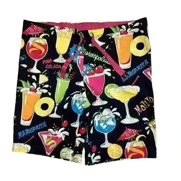 Y2K Nick & Nora Cocktail Martini Tropical Drinks Pajama Shorts Small Womens - Picture 1 of 10
